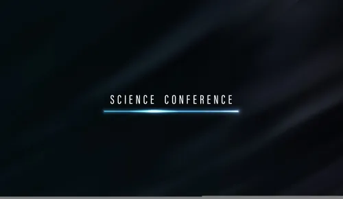 Black screen with 'science conference' written in the middle with a blue line underneath