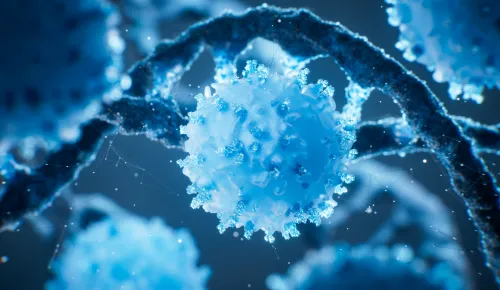 Blue cell with biological DNA background