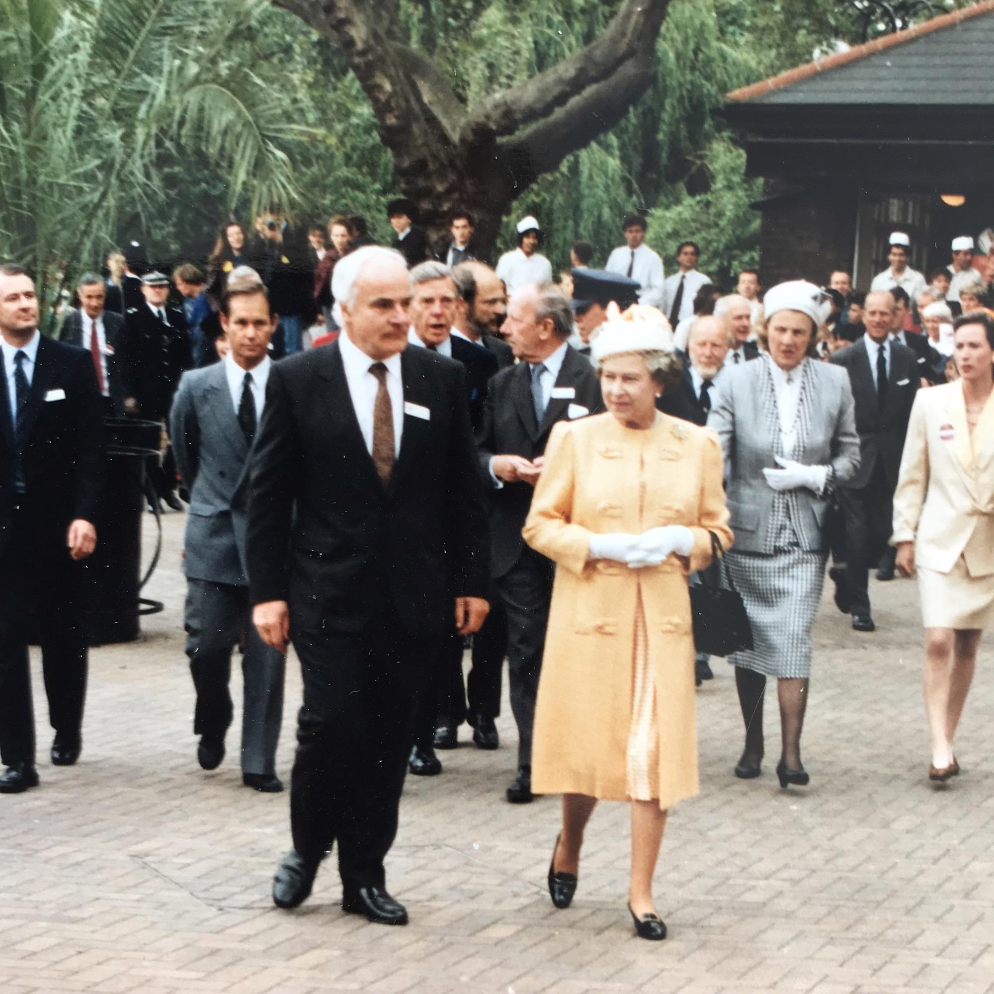 Professor Avrion Mitchison with Her Majesty Queen Elizabeth II at the ZSL London Zoo when he led the Zoological Society of London