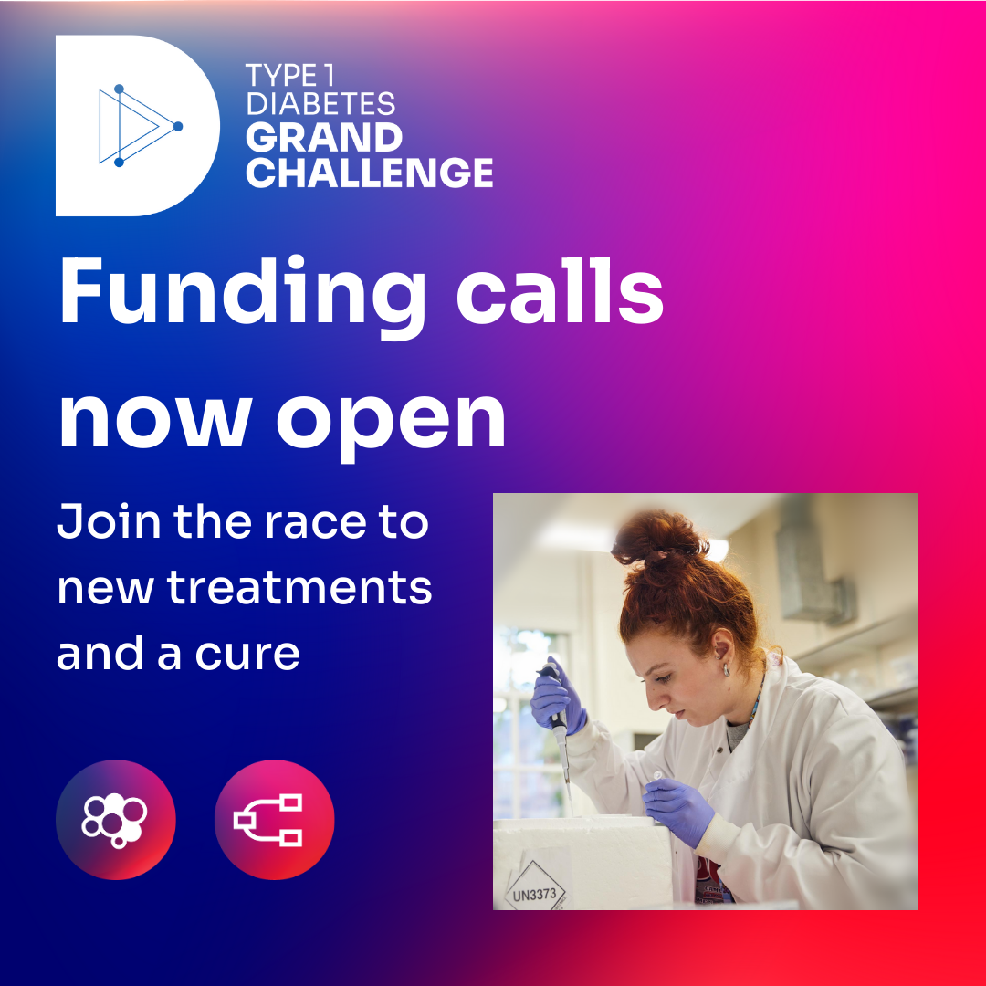 Announcement of funding call open with picture of female scientist in bottom right