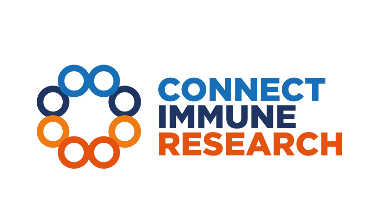 Connect Immune Research logo in blue, dark blue and orange font