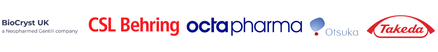 Logos of Biocryst, CSL Behring, Octapharma, Otsuka and Takeda