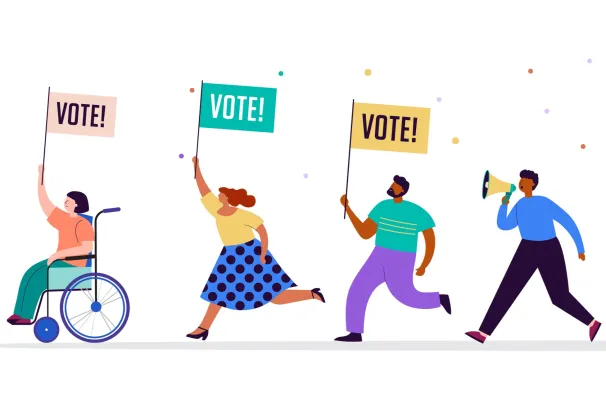 Credit: Shutterstock_Marish People holding 'vote' banners