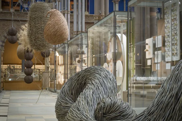An image of the exhibit and willow sculptures