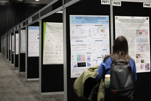 Person looking at poster at scientific conference