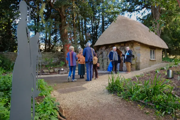 The 'Temple of Vaccinia’ a small, thatched hermit’s hut at the end of Jenner's garden.