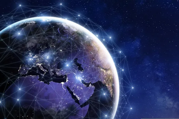Graphic of the world and global connections