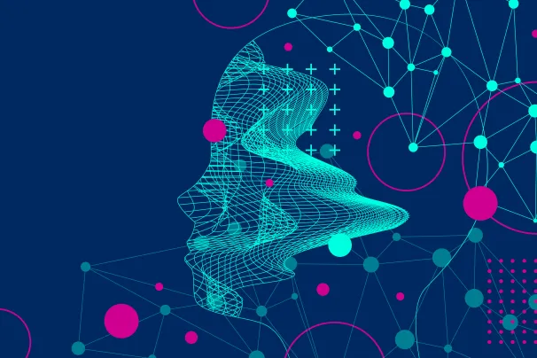 Concept image of a human head surrounded by data connections